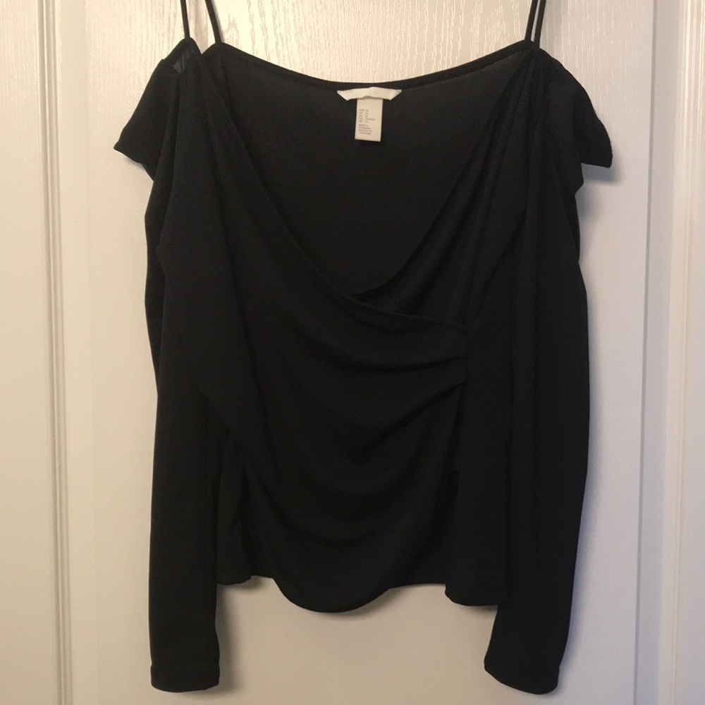 Black, off the shoulder wrap top